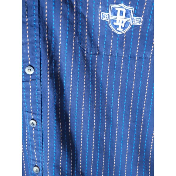 PHAT FARM Men's Blue & Orange Striped Shirt Short Sleeve Button-Up Shirt Size XL - Picture 3 of 12